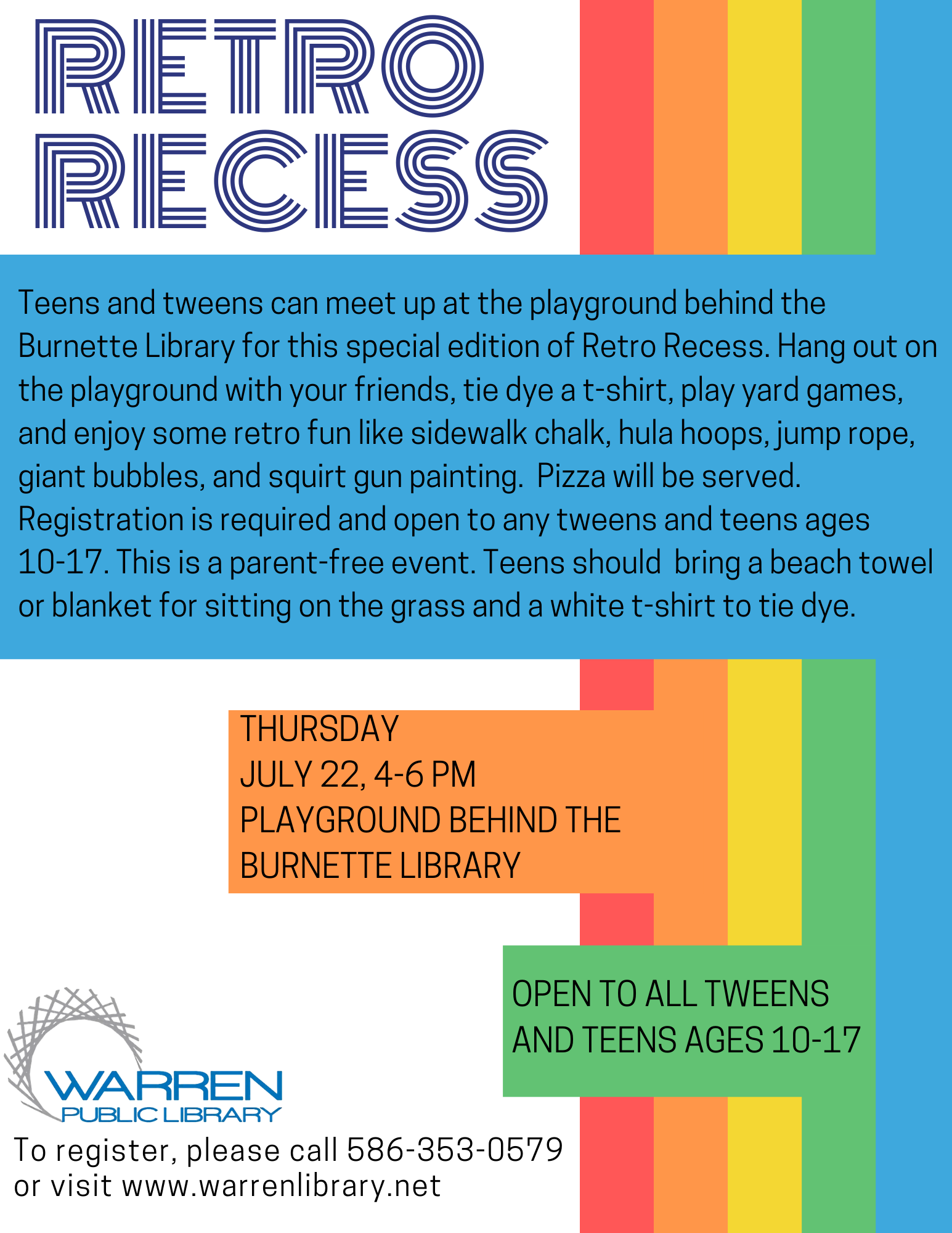 Retro Recess Thursday, July 22, 2021, 400 PM Warren Maybelle
